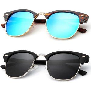2 Pack Polarized Sunglasses Men Women Semi-Rimless Frame Sun glasses UV Blocking